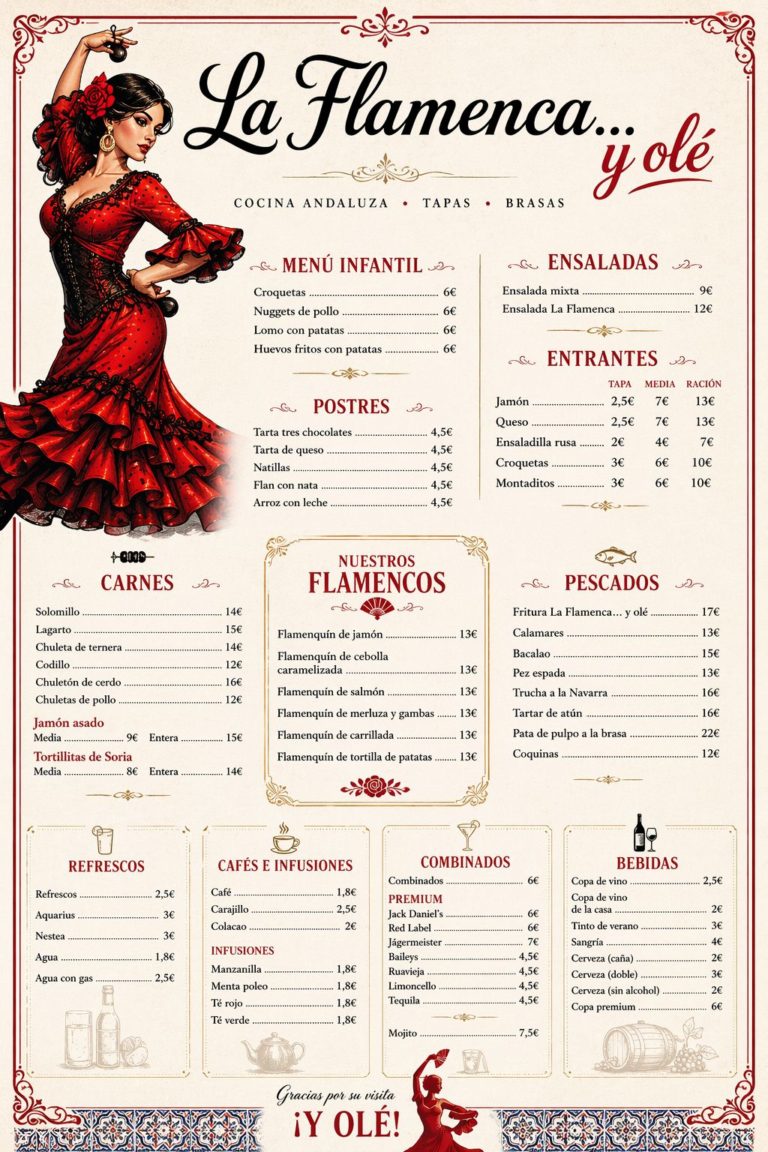 La carta completa de La Flamenca y Olé